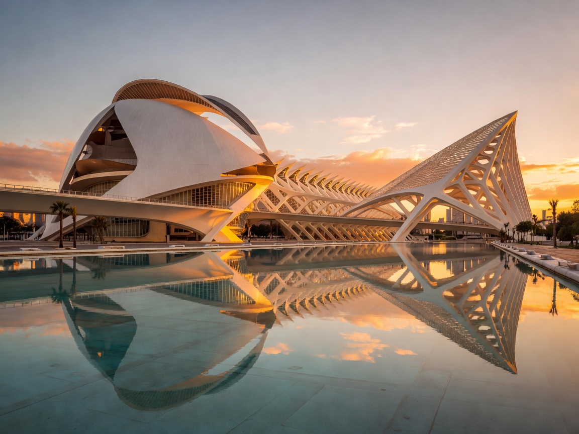 Futuristic white architecture of the City of Arts and Sciences in Valencia Spain