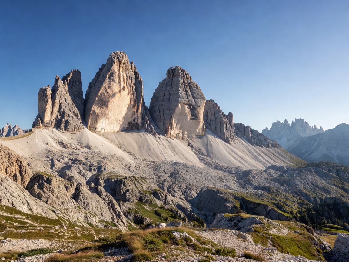 Alpine peaks of Val di Funes in the Dolomites Italy at sunrise